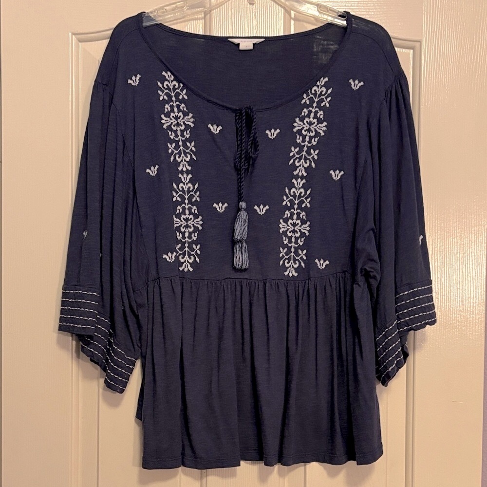 Caslon Navy Embroidered Tassel Peasant Tunic